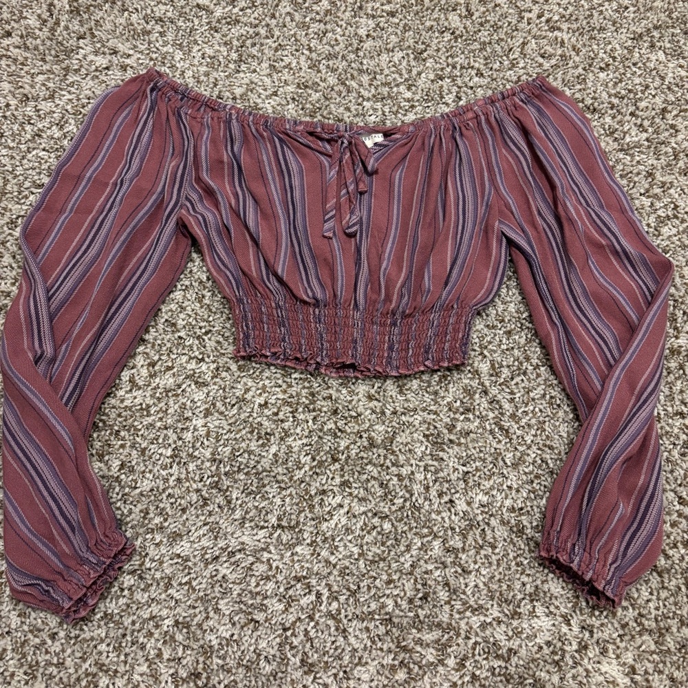 Aeropostale Plum Striped Off-Shoulder Blouse